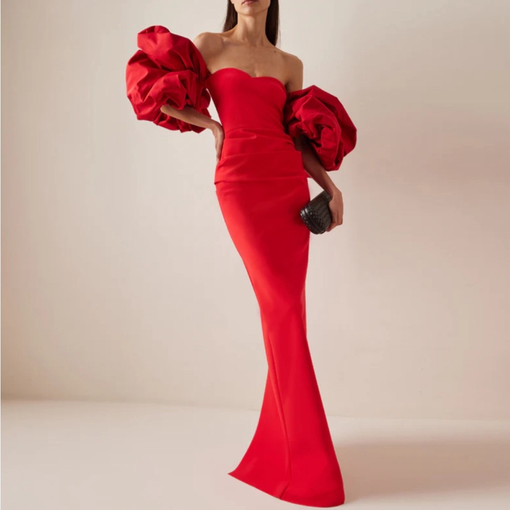 Elegant Red Evening Gown off shoulder